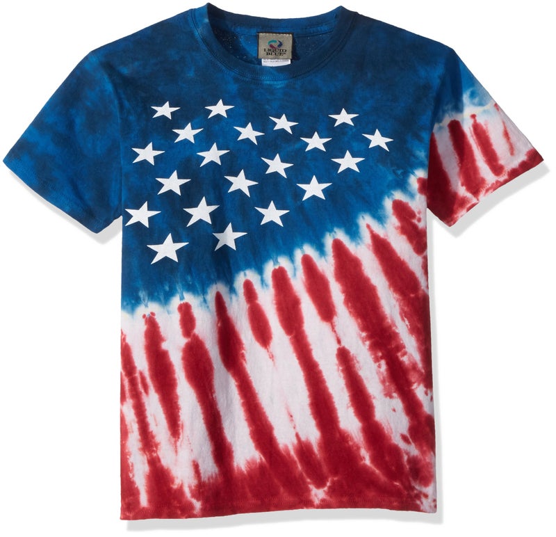 Liquid Blue unisex child Patriotic Stars & Stripes Short Sleeve T-shirt T Shirt, Tie/Dye, Medium US